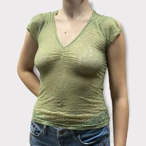 Early 2000s Lace Green Sheer Top